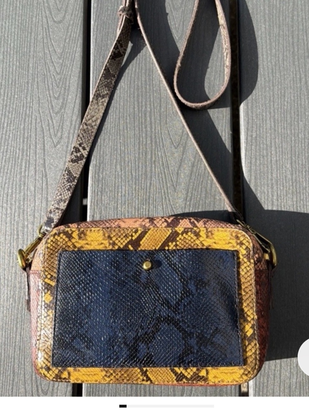 Madewell Leather Crossbody Transport Camera Bag/Purse Snakeskin Adjustable Boho